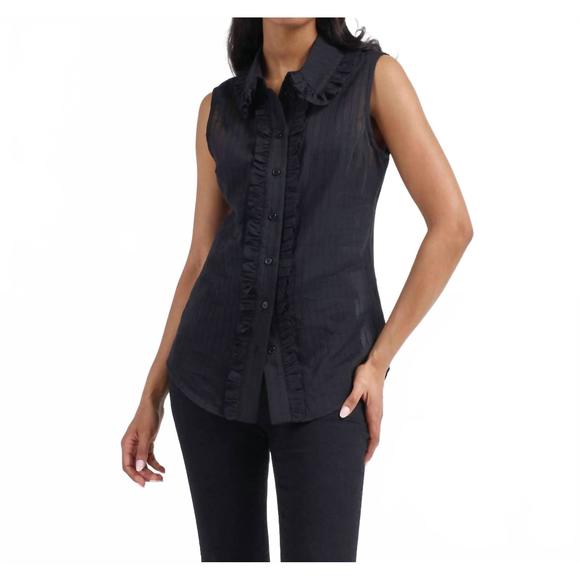 NEW SMYTHE sleeveless ruffle trim shirt in black